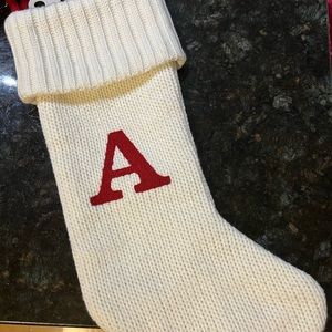 NWT Target White /Red Sweater Knit Christmas Stocking Initial A Monogram